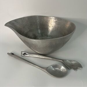 Bruce Cox biomorphic aluminum salad utensils hand made hammered